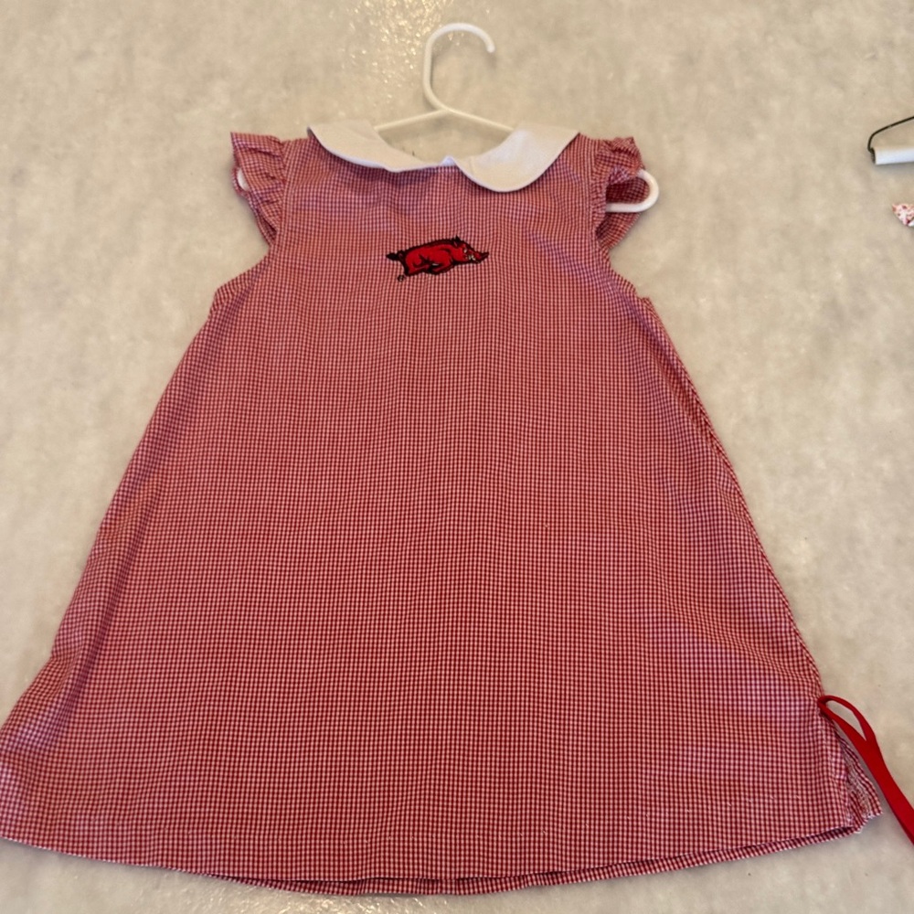 Red Gingham Sleeveless Kids Dress with White Peter Pan Collar